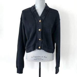 Free People Black Cardigan Sz M Gold Tone Buttons Academia Casual Boho Preppy